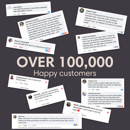 A screenshot of social media posts and comments, showcasing positive experiences with Paddie’s Nail Polygel Intermediate Kit.